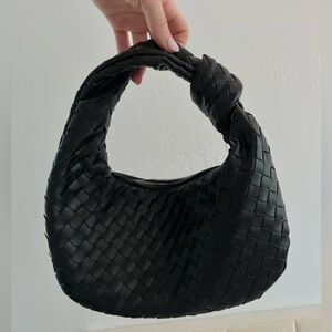Small Black Woven Hobo/Shoulder Bag with Knot